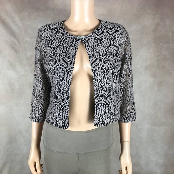 JESSICA HOWARD Tan/Black Lace Shrug Cardigan, 12P - Picture 6 of 13